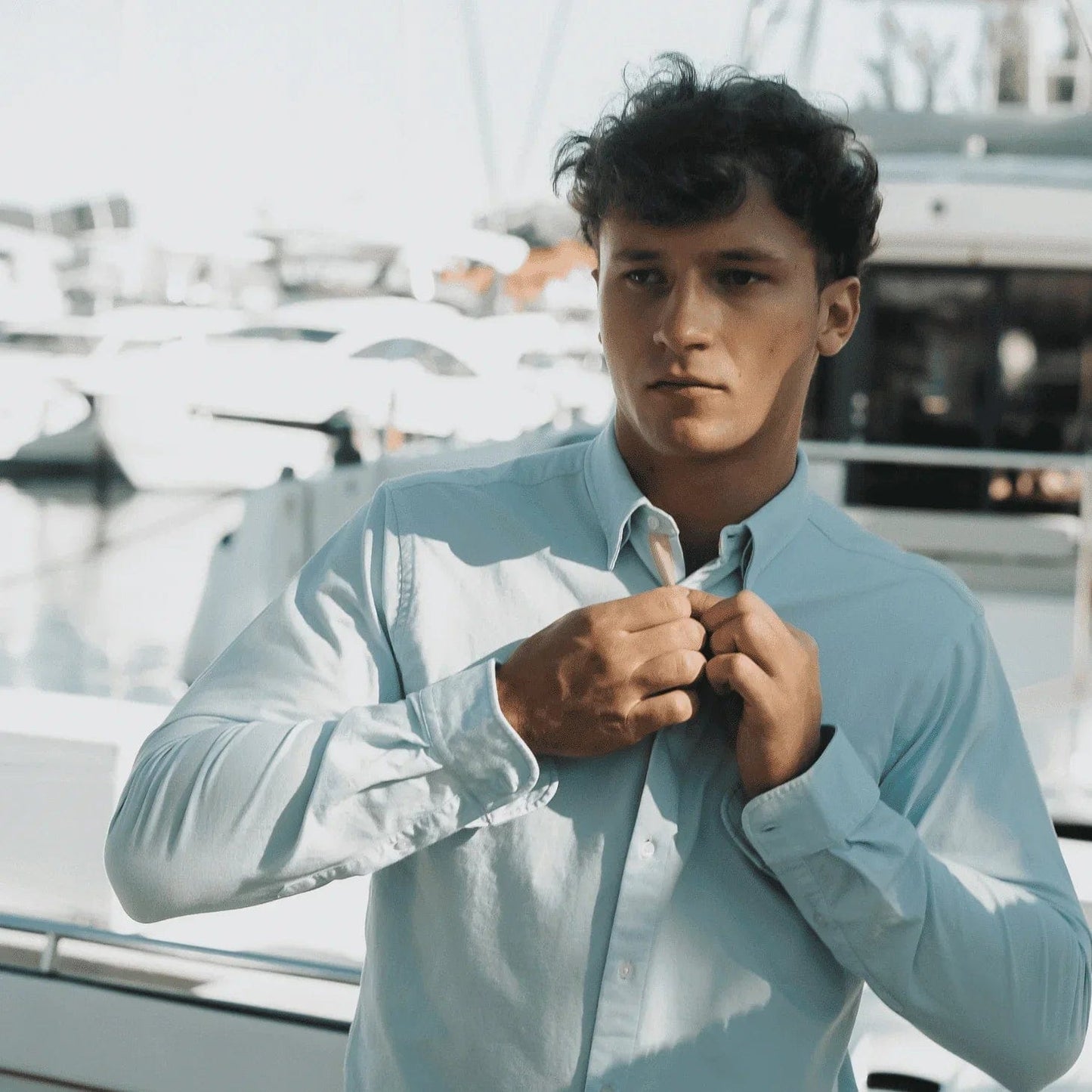 Le Club Apparel & Accessories > Clothing > Shirts & Tops Sky Blue Men's Oxford Long Sleeve Cotton Shirt Men's Sky Blue Oxford Cotton Long Sleeve Shirt | Le Club