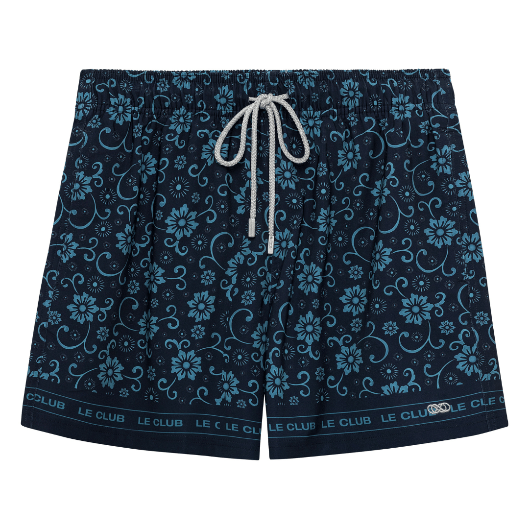 Le Club Apparel & Accessories > Clothing > Shorts 5.5 Inches / Small Teal Spring Print Blue Men's Swim Trunk Board Shorts Le Club Teal Blue Spring Men's Swim Trunk Board Shorts