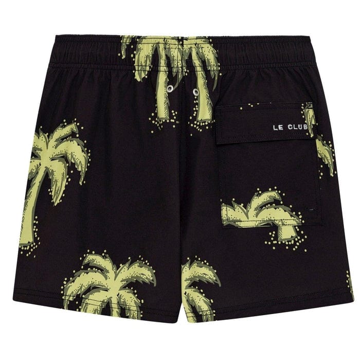 Le Club Apparel & Accessories > Clothing > Shorts 6.25 Inches / Small Black De Palm Tree Print Men's Swim Trunk Board Shorts 2024 Le Club De Palm Black Men's Swim Trunk Shorts