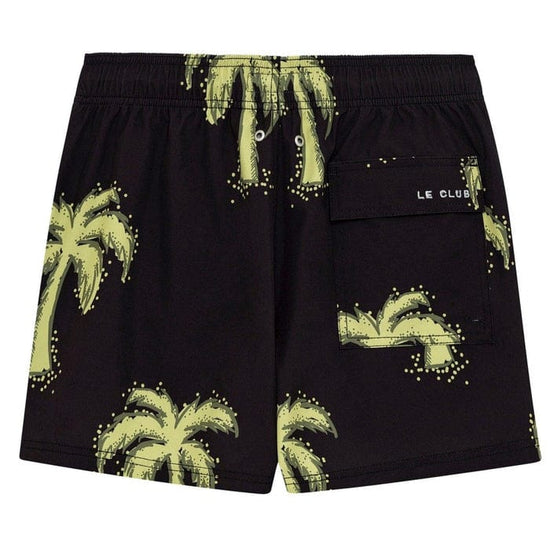 Le Club Apparel & Accessories > Clothing > Shorts 6.25 Inches / Small Black De Palm Tree Print Men's Swim Trunk Board Shorts 2024 Le Club De Palm Black Men's Swim Trunk Shorts