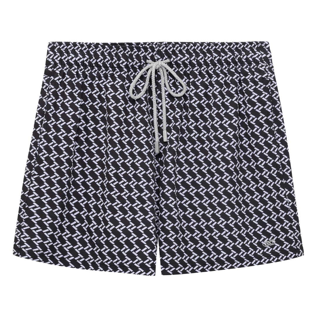 Le Club Apparel & Accessories > Clothing > Shorts Black & White Chain Print Men's Swim Trunk Board Shorts Chain White Men's Swim Trunk Board Shorts | Le Club Original