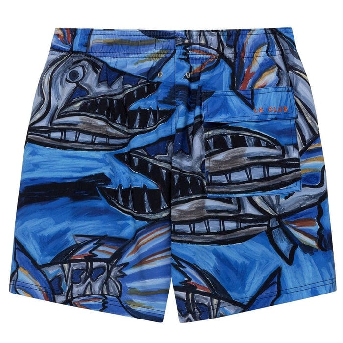 Le Club Apparel & Accessories > Clothing > Shorts Blue Abstract Cuda Fish Print Men's Swim Trunk Board Shorts 2024 Blue Cuda Fish Men's Swim Trunk | Le Club Original