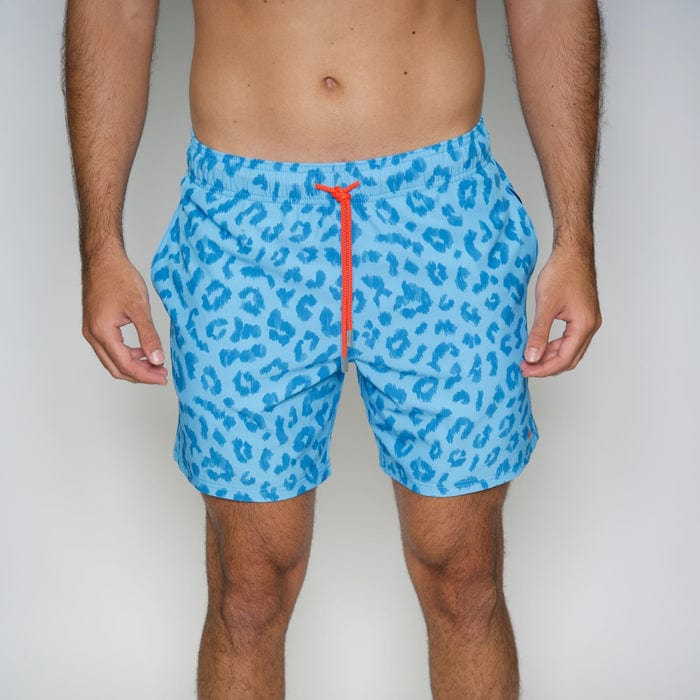 Le Club Apparel & Accessories > Clothing > Shorts Blue Leopard Ember Print Men's Swim Trunk Board Shorts 2024 Blue Leopard Ember Le Club Men's Swim Trunk Board Shorts