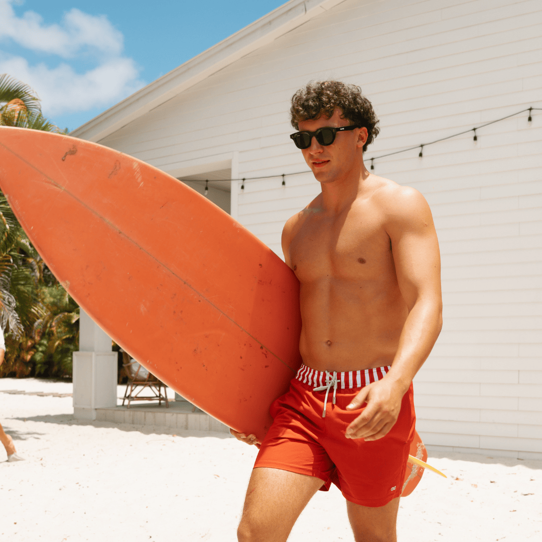 Le Club Apparel & Accessories > Clothing > Shorts Red Arlequin Print Men's Swim Trunk Board Shorts Le Club Original Red Arlequin Men's Swim Trunk Board Shorts 