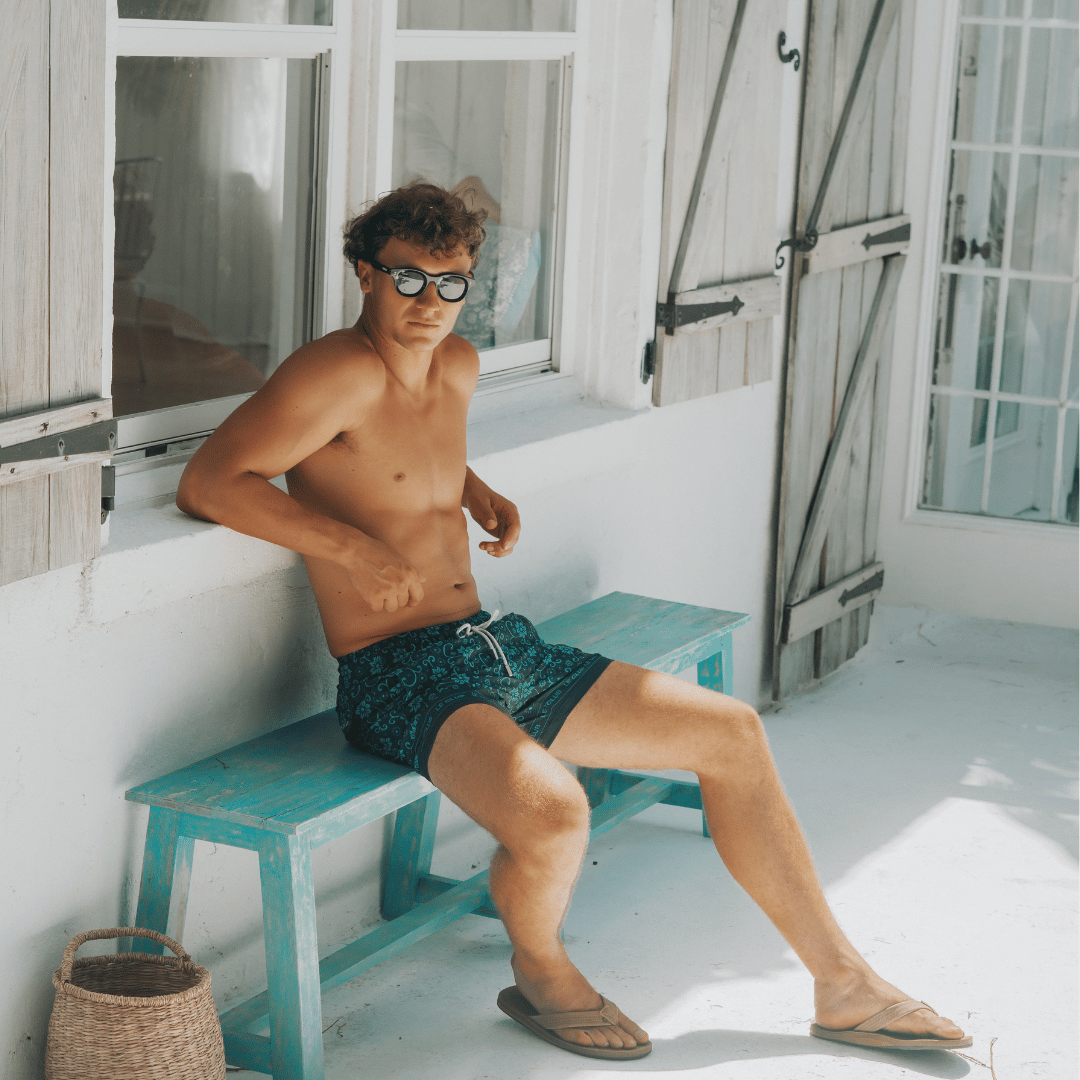 Le Club Apparel & Accessories > Clothing > Shorts Teal Spring Print Blue Men's Swim Trunk Board Shorts Le Club Teal Blue Spring Men's Swim Trunk Board Shorts