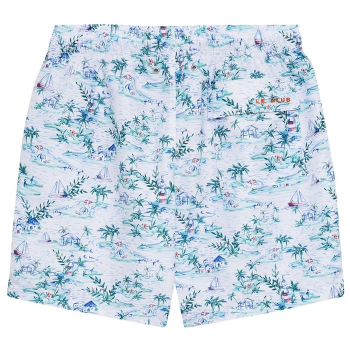 Le Club Apparel & Accessories > Clothing > Shorts White Retreat Hawaiian Print Men's Swim Trunk Board Shorts 2024 White Hawaiian Print Men's Swim Trunk | Le Club Original