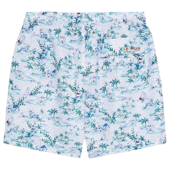 Le Club Apparel & Accessories > Clothing > Shorts White Retreat Hawaiian Print Men's Swim Trunk Board Shorts 2024 White Hawaiian Print Men's Swim Trunk | Le Club Original