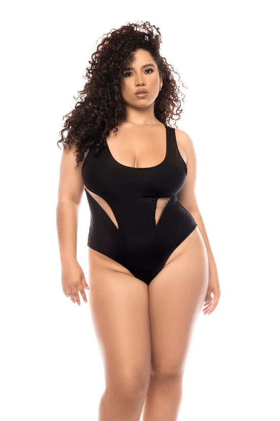 Mapale Apparel & Accessories > Clothing > Swimwear Black / 1/2X Plus Size Black Sheer Mesh Cut-Out Moderate Coverage One Piece Swimsuit 2024 Sexy Black Sheer Mesh Cut-Out Plus Size One Piece Swimsuit