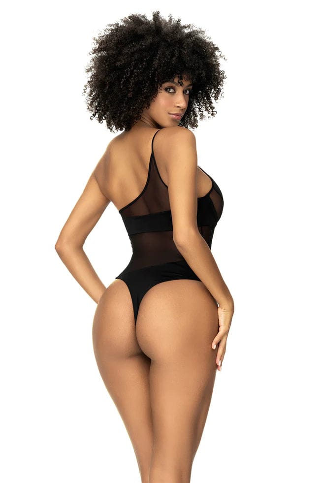 Mapale Apparel & Accessories > Clothing > Swimwear Black Sheer Mesh Underwire One Shoulder Design One Piece Cheeky Thong Swimsuit 2024 Sexy Black Sheer Mesh Underwire One Piece Thong Swimsuit