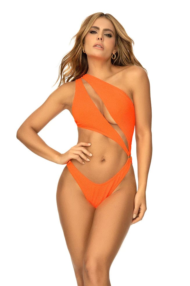 Mapale Apparel & Accessories > Clothing > Swimwear Orange / S/M Bright Orange One Shoulder Ribbed Monokini Swimsuit 2024 Sexy Bright Orange One Shoulder Ribbed Monokini Swimsuit