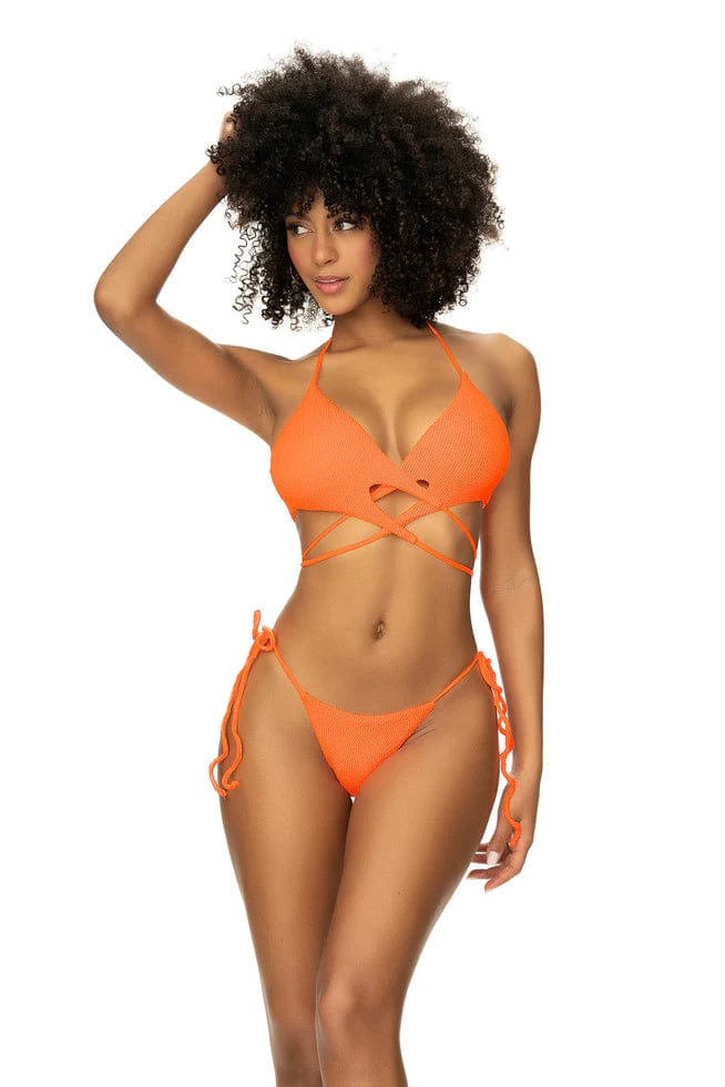 Mapale Apparel & Accessories > Clothing > Swimwear Orange / S/M Orange Criss Cross Design Halter Top & Tie Side Cheeky Bikini Swimsuit 2024 Sexy Orange Criss Cross Top & Side Tie Brazilian Bikini
