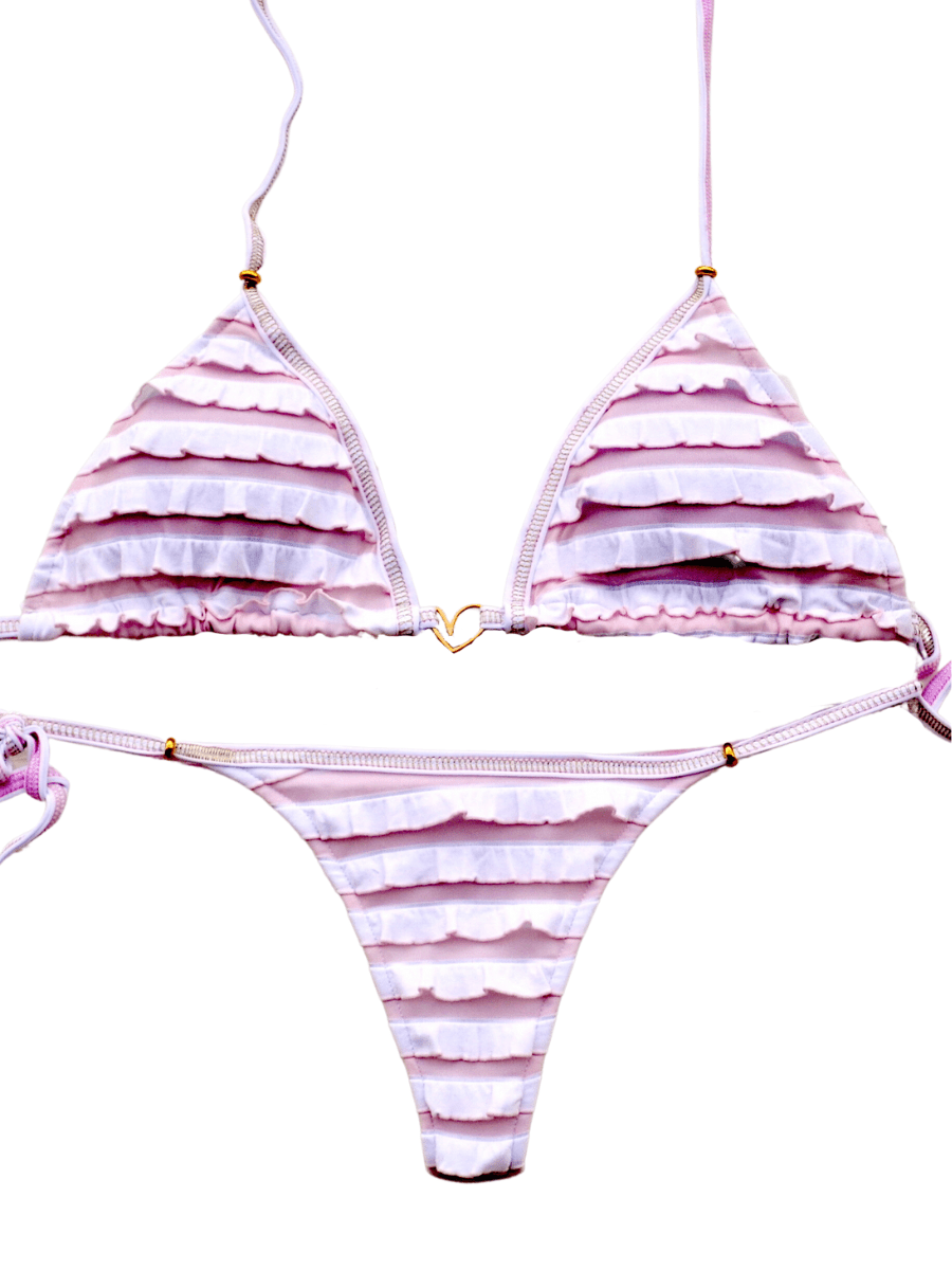 NEW VICTORIA'S SECRET Pink & White Stripe with Ruffle Bikini