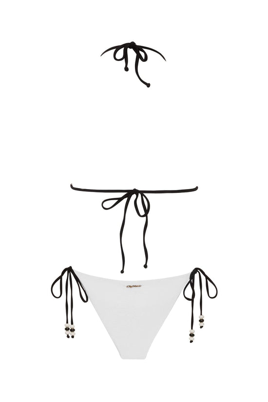 Load image into Gallery viewer, OlgaNikoza Apparel &amp;amp; Accessories &amp;gt; Clothing &amp;gt; Swimwear Black Lycaste Triangle Top &amp;amp; Side Tie Cheeky Bottom Bikini Swimsuit Black Lycaste Triangle Top &amp;amp; Side Tie Cheeky Bottom Swimsuit
