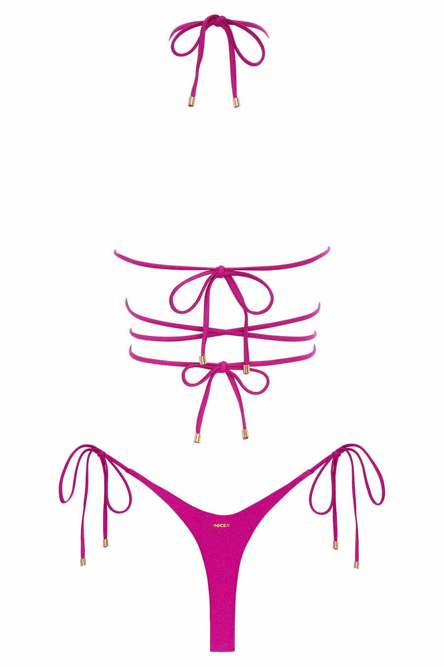 OlgaNikoza Apparel & Accessories > Clothing > Swimwear Pink Mariposa Crisscross Triangle Top & G-String Thong Bottom Bikini Swimsuit Pink Crisscross Triangle Top & G-String Thong Bikini Swimsuit