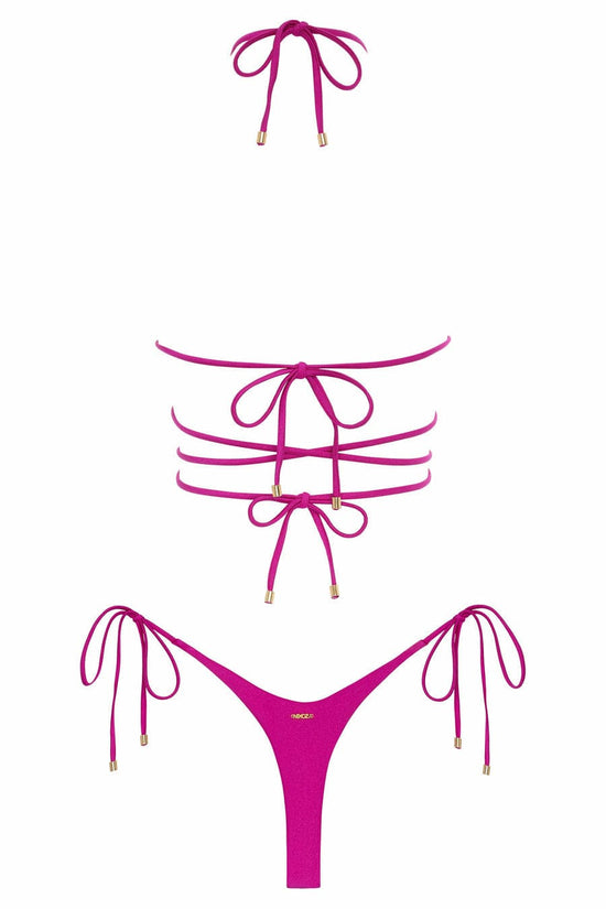 OlgaNikoza Apparel & Accessories > Clothing > Swimwear Pink Mariposa Crisscross Triangle Top & G-String Thong Bottom Bikini Swimsuit Pink Crisscross Triangle Top & G-String Thong Bikini Swimsuit