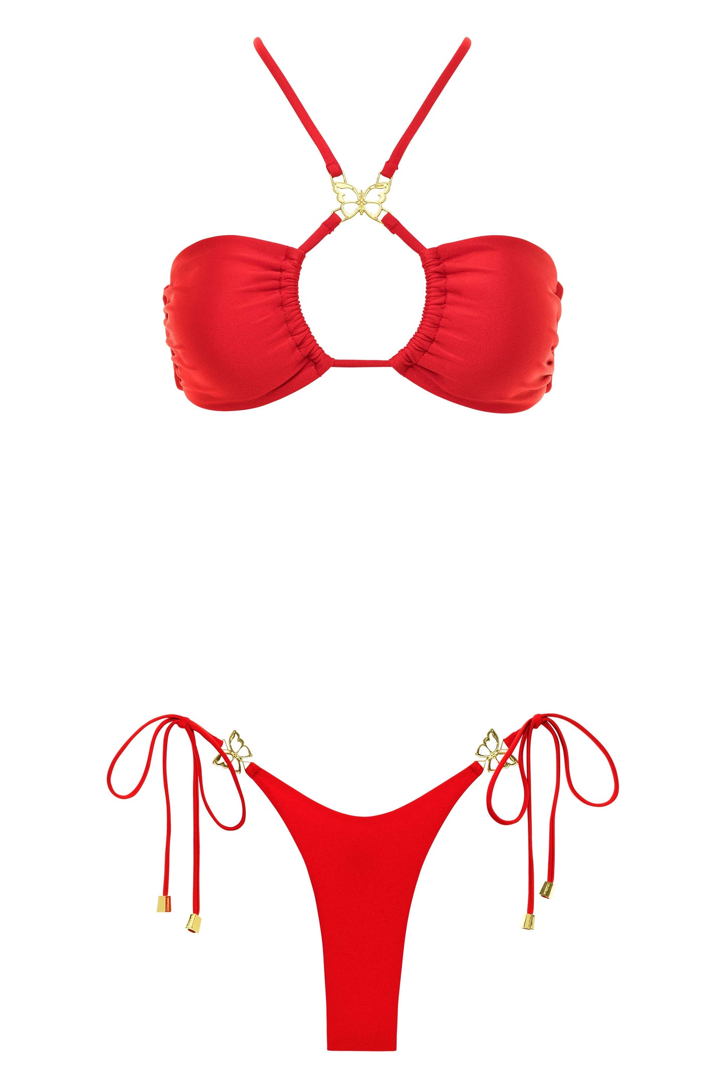 OlgaNikoza Apparel & Accessories > Clothing > Swimwear Red Camila Seamless Halter Top & Tie Side Bikini Bottom Swimwear Set Red Camila Seamless Halter Top & Tie Side Bottom Swimwear Set