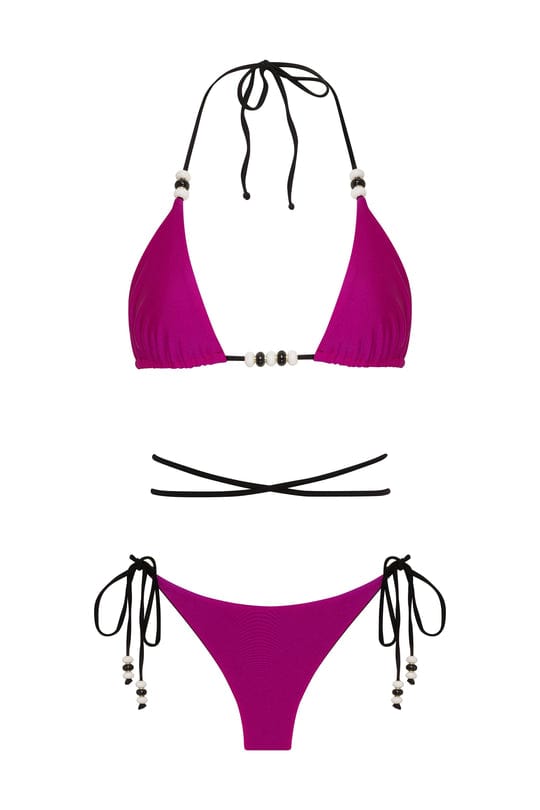 OlgaNikoza Black-Pink Reversible Triangle Top & Tie Side Bikini Bottom Swimwear Set Red Camila Seamless Halter Top & Tie Side Bottom Swimwear Set