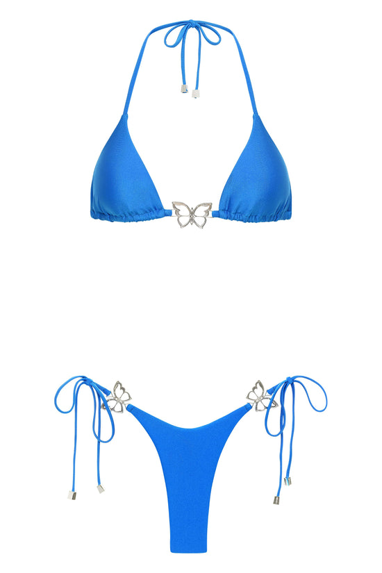 OlgaNikoza Blue Diana Seamless Triangle Top & Tie Side Bikini Bottom Swimwear Set Blue Diana Seamless Triangle Top & Tie Side Bikini Bottom Swimwear Set