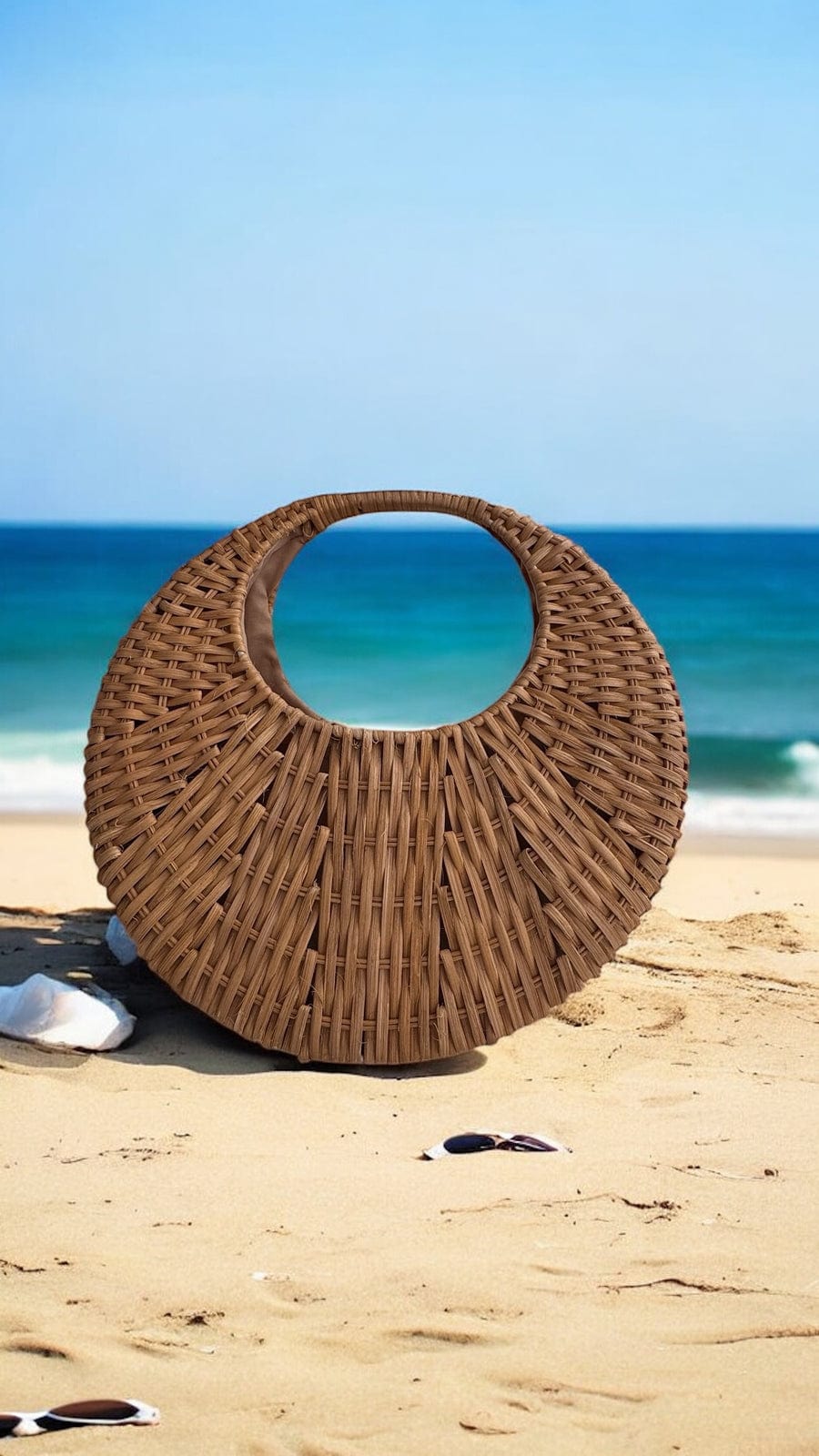 OlgaNikoza Luggage & Bags Brown Brown Coastal Circle Woven Straw Beach Bag By Nikoza Collection Brown Coastal Circle Woven Straw Beach Bag Nikoza Collection