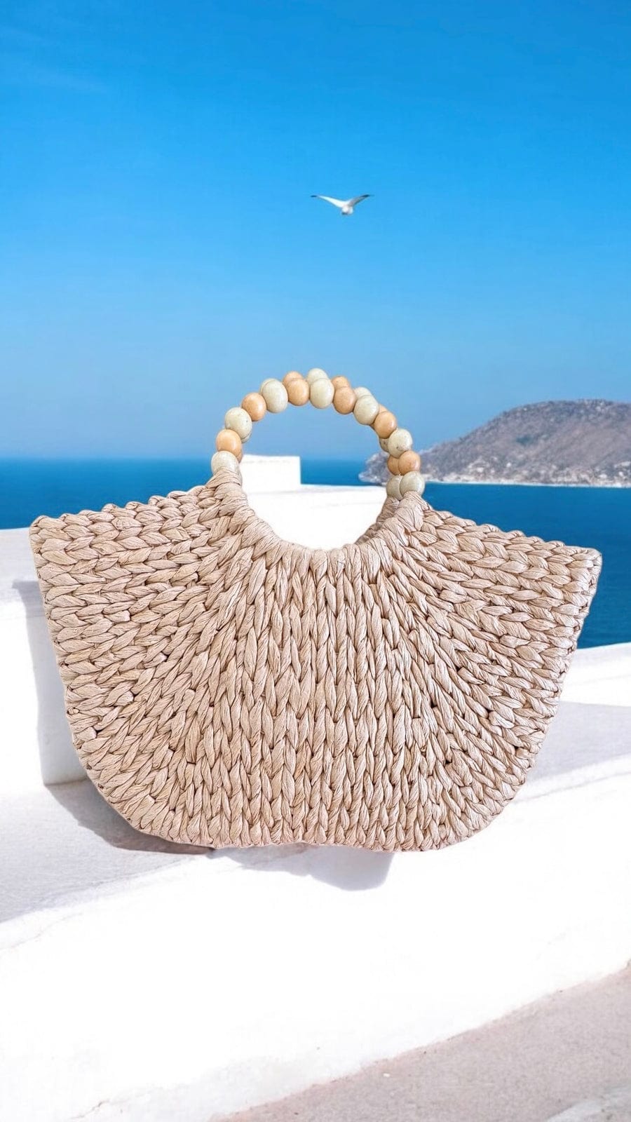 OlgaNikoza Luggage & Bags Brown Brown Woven Straw Tote Bag w/ Wooden Beads By Nikoza Collection Brown Woven Straw Tote Bag w/ Wooden Beads Nikoza Collection