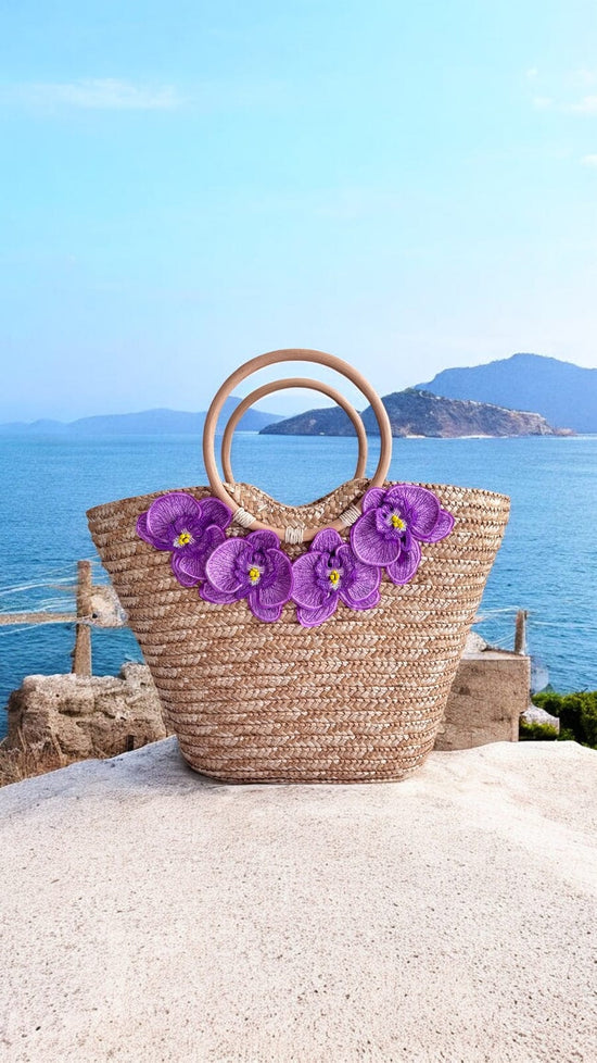 OlgaNikoza Luggage & Bags Brown Goddess in Lilac Brown Woven Straw Tote Bag By Nikoza Collection Goddess Lilac Brown Woven Straw Tote Bag By Nikoza Collection