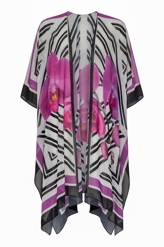 Load image into Gallery viewer, OlgaNikoza Multi / One Size Multi Phalaenopsis Silk Chiffon Long Cover Up Tunic Multi Phalaenopsis Silk Chiffon Long Cover Up Tunic

