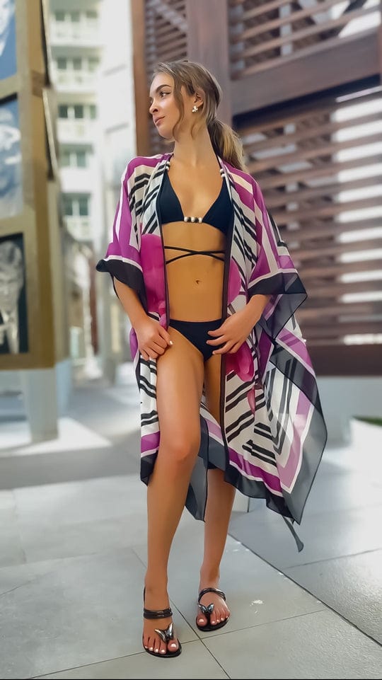 Load image into Gallery viewer, OlgaNikoza Multi / One Size Multi Phalaenopsis Silk Chiffon Long Cover Up Tunic Multi Phalaenopsis Silk Chiffon Long Cover Up Tunic
