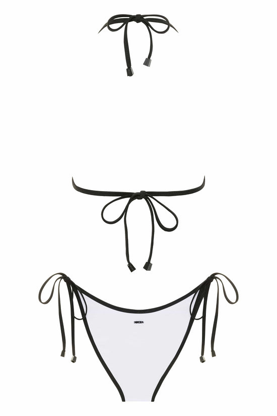Load image into Gallery viewer, OlgaNikoza White Brickell Chic Triangle Top &amp;amp; Tie Side Bikini Bottom Swimwear Set White Brickell Chic Triangle Top &amp;amp; Tie Side Bikini Bottom Swimwear Set
