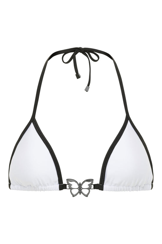 Load image into Gallery viewer, OlgaNikoza White Brickell Chic Triangle Top &amp;amp; Tie Side Bikini Bottom Swimwear Set White Brickell Chic Triangle Top &amp;amp; Tie Side Bikini Bottom Swimwear Set
