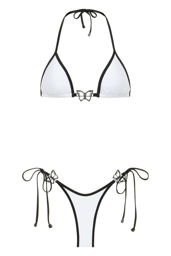 Load image into Gallery viewer, OlgaNikoza White Brickell Chic Triangle Top &amp;amp; Tie Side Bikini Bottom Swimwear Set White Brickell Chic Triangle Top &amp;amp; Tie Side Bikini Bottom Swimwear Set
