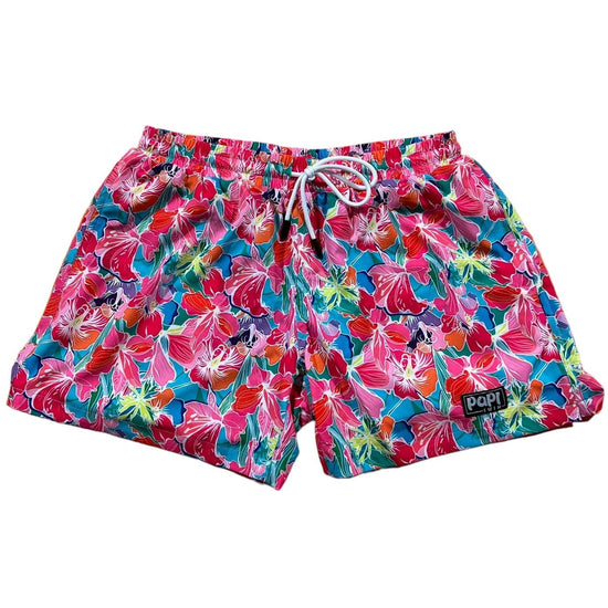Papi Swim Apparel & Accessories > Clothing > Swimwear Men's Moana Aqua Floral Print 4-Way Stretch Fabric Swim Trunk 5.5" & 7.5" Inseam 2024 Papi Swim Men's Moana Floral Print Swim Trunks Board Shorts