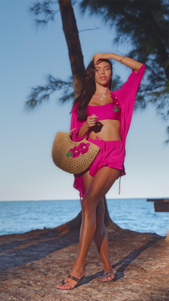 Load and play video in Gallery viewer, Magenta Pink Key West Flare Cover Up Shorts
