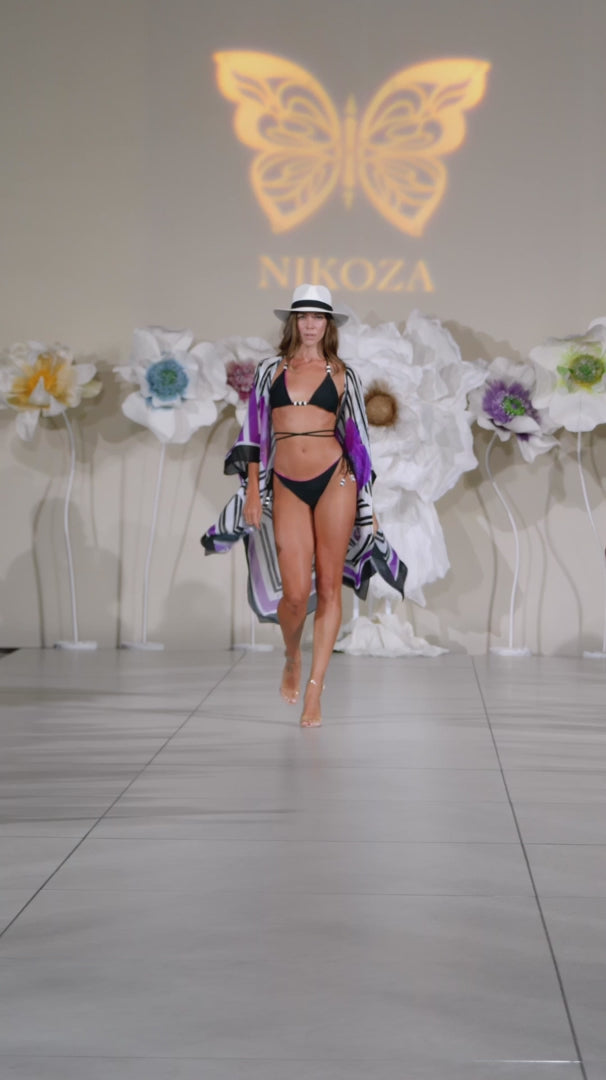 Load and play video in Gallery viewer, Floral Print Phalaenopsis Silk Chiffon Long Cover Up Tunic
