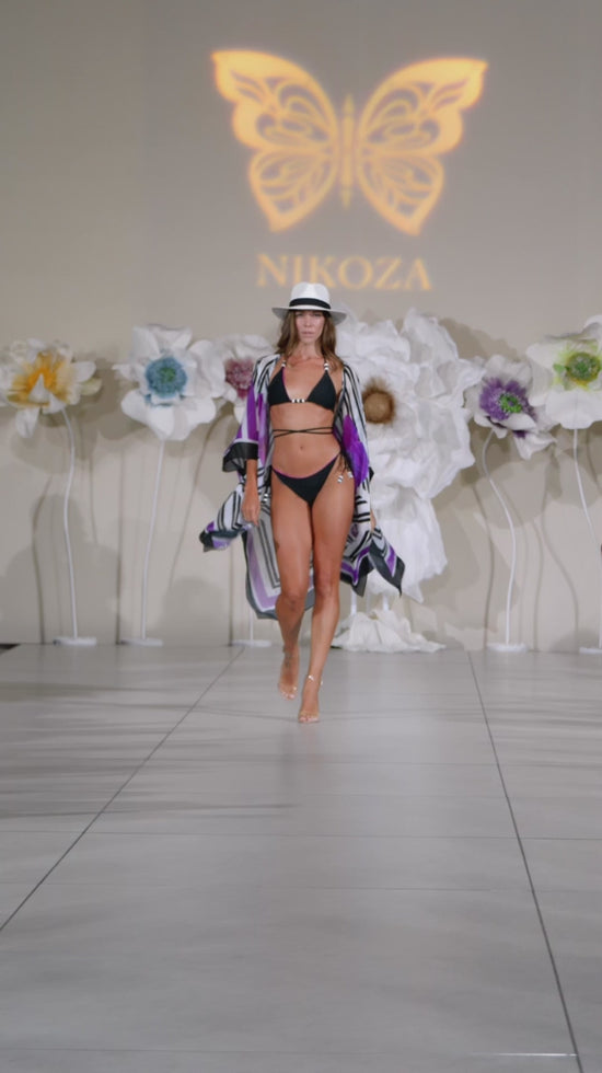 Load and play video in Gallery viewer, Floral Print Phalaenopsis Silk Chiffon Long Cover Up Tunic
