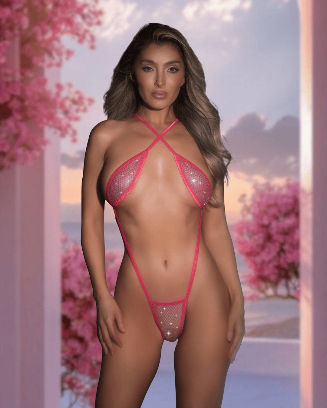 Roma Swimwear Apparel & Accessories > Costumes & Accessories > Costumes Sexy Black Fishnet Rhinestone Micro Slingshot G-String Thong Monokini One Piece Swimsuit Black Fishnet Rhinestone Thong Monokini One Piece Swimsuit