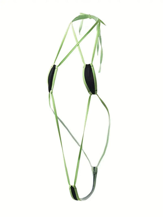 Sizzle Kiss Swimwear Apparel & Accessories > Clothing > Swimwear Black / One Size Sexy Black & Neon Green Extreme Micro Slingshot Thong G-String One Piece Swimsuit Black & Neon Green Extreme Micro Slingshot One Piece Swimsuit