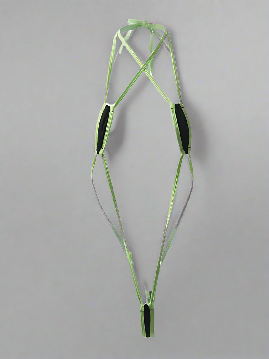 Sizzle Kiss Swimwear Apparel & Accessories > Clothing > Swimwear Black / One Size Sexy Black & Neon Green Extreme Micro Slingshot Thong G-String One Piece Swimsuit Black & Neon Green Extreme Micro Slingshot One Piece Swimsuit