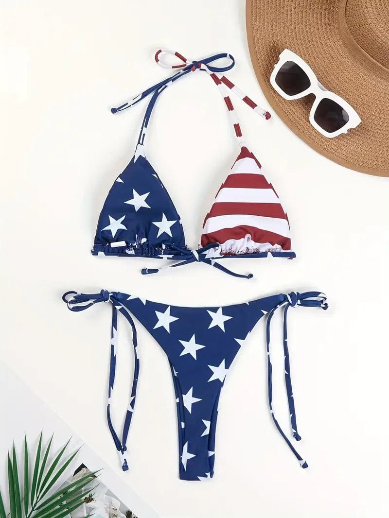 USA Flag Micro Triangle Top & G-String Thong Bottom Swimsuit