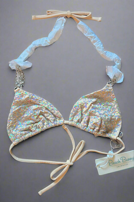 SoHot Swimwear Apparel & Accessories > Clothing > Swimwear Nude / Medium Beach Bunny Swimwer Nude Sequin Ball & Chain Triangle Bikini - Top Only Beach Bunny Swimwear Nude Sequin Ball & Chain Triangle Top