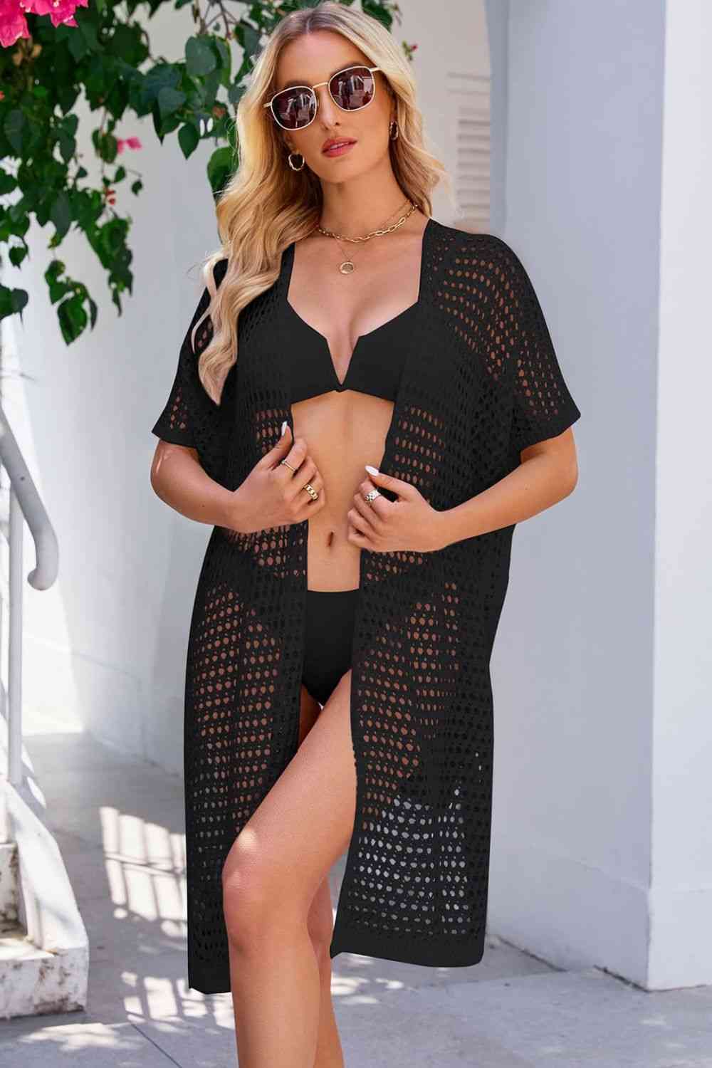 Trendsi Apparel & Accessories > Clothing > Dresses Black / S Openwork Tie Waist Cover Up