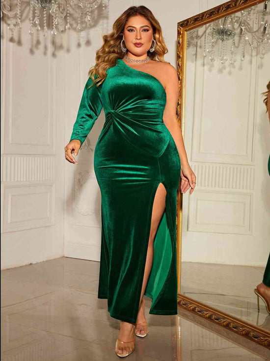 Trendsi Apparel & Accessories > Clothing > Dresses Green / 1XL Plus Size One-Shoulder Twisted Split Dress