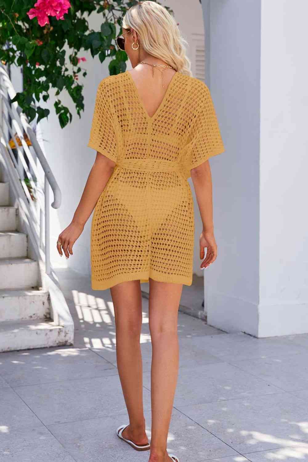 Trendsi Apparel & Accessories > Clothing > Dresses Openwork Tie Waist Cover Up