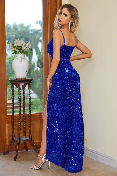 Trendsi Apparel & Accessories > Clothing > Dresses Party Sequin Slit Spaghetti Strap Dress