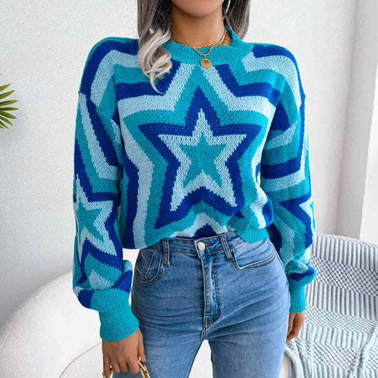 Trendsi Apparel & Accessories > Clothing > Dresses Sky Blue / S Star Round Neck Sweater