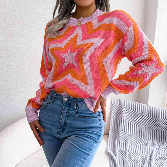 Trendsi Apparel & Accessories > Clothing > Dresses Star Round Neck Sweater