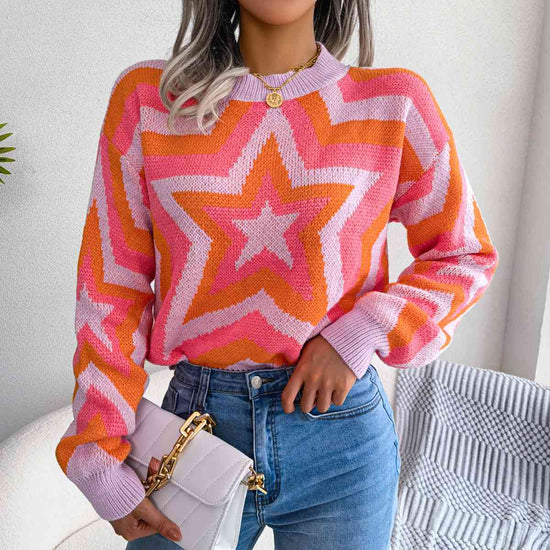 Trendsi Apparel & Accessories > Clothing > Dresses Strawberry / S Star Round Neck Sweater