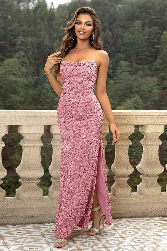 Trendsi Apparel & Accessories > Clothing > Dresses Strawberry / XS Sequin Backless Split Maxi Dress