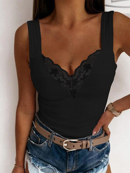 Trendsi Apparel & Accessories > Clothing > Pants Black / S Full Size Lace Detail Sweetheart Neck Tank