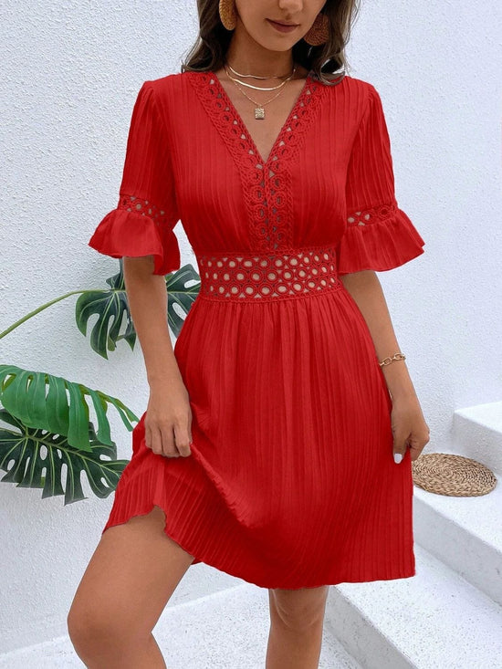 Trendsi Apparel & Accessories > Clothing > Pants Cutout V-Neck Flounce Sleeve Mini Dress