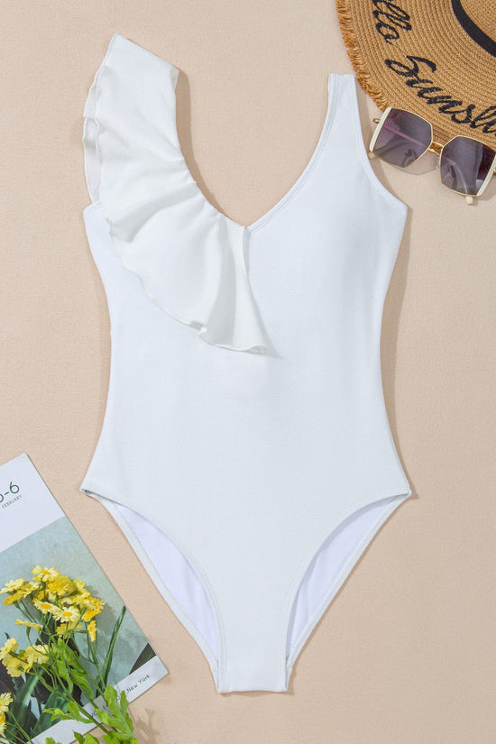 Trendsi Apparel & Accessories > Clothing > Pants Ruffled V-Neck Wide Strap One-Piece Swimwear